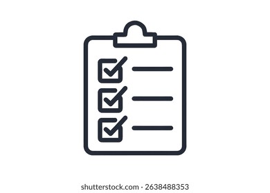 Minimal vector icon of a checklist on clipboard. Ideal for productivity, task management, business planning, to-do lists, goals tracking, reports, forms, and workflow organization concepts.