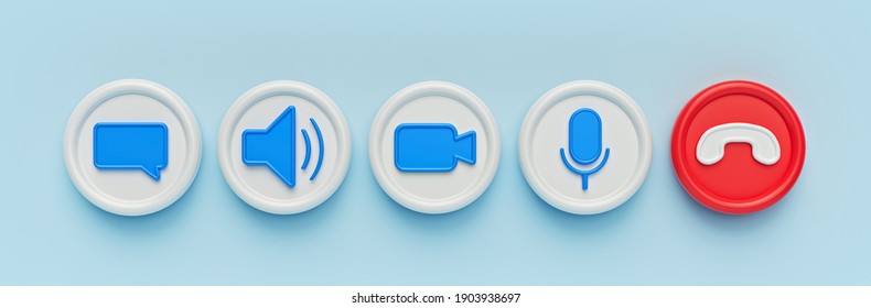 Minimal Video Call Icons Set. 3d Rendering