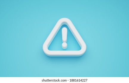 Minimal warning symbol on blue background. 3d rendering.