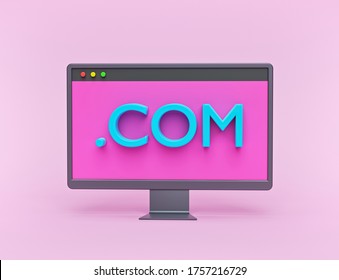 Minimal Website Domain Icon. Com Internet Address On A Computer Screen. 3d Rendering