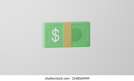 Minimalism Banknote With Dollar Sign, Money Emoji. On White Background. 3d Render