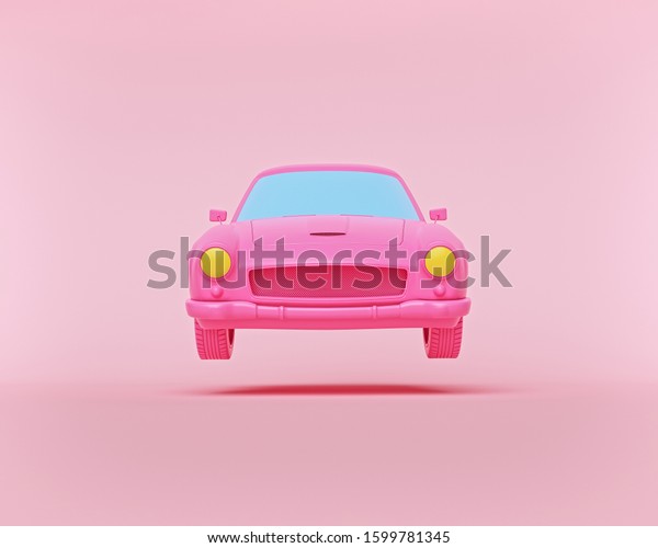 minimalism concept. modern\
pink car floats on pastel background. front view. cartoon style. 3d\
rendering