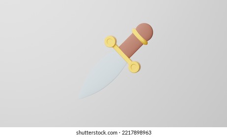 Minimalism Dagger Knife, Rated For Violence Emoji, Hate Symbol. On White Background. 3d Render