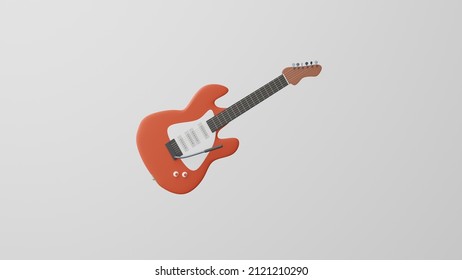 Minimalism Guitar, Electric Guitar Emoji. Isolated On White Background. 3d Rendering