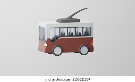 Minimalism Trolleybus, transport symbol, Electric Bus emoji. Isolated on white background. 3d rendering