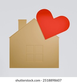 A minimalist 3D illustration of a golden house with a large red heart superimposed on it. A timeless symbol of love, family and home sweet home. Perfect for use in real estate marketing materials. - Powered by Shutterstock