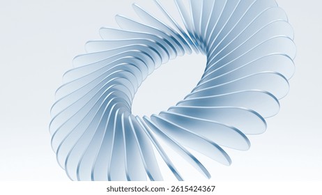 Minimalist 3D render of a smooth abstract spiral shape in soft blue tones. Futuristic and geometric structure ideal for technology, design, and digital art backgrounds.