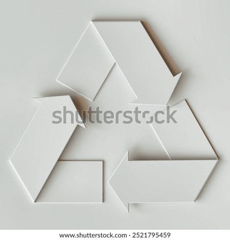 A minimalist 3D rendering of a recycling symbol with three interlocking arrows on a light background.