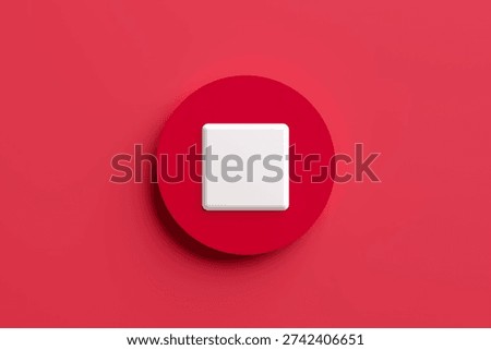 Minimalist 3D rendering of a stop button icon, featuring a white square inside a red circle, for multimedia controls