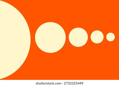 Minimalist abstract background featuring a progression of cream circles on a vibrant orange backdrop. Modern geometric design representing growth, sequence, or planetary movement.