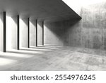 Minimalist architecture with concrete columns and shadows. 3d render.