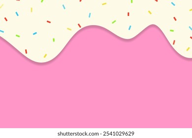 Minimalist background with a pink base and a creamy white wave overlay adorned with colorful sprinkles, perfect for dessert-themed designs, party invites, or playful layouts. - Powered by Shutterstock