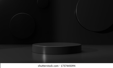 Minimalist black geometric pedestal or podium for product showcase. Abstract black background. Empty mock up template. Cylinder shape. Blank stage. 3d render illustration - Powered by Shutterstock