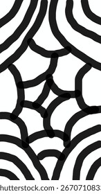 A minimalist black and white abstract pattern featuring overlapping curved lines. The simple yet striking design creates a modern and eye-catching visual.