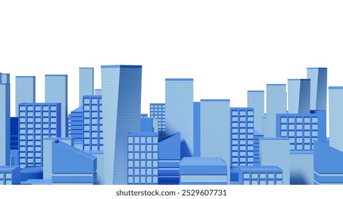 A minimalist blue city skyline featuring various modern high-rise buildings on a white background. Concept of urban development. 3D Rendering - Powered by Shutterstock