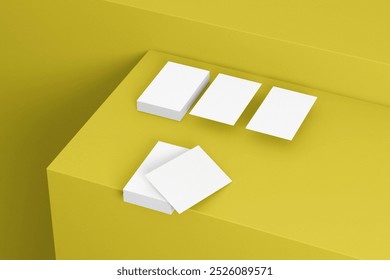 Minimalist business card mockup on vibrant yellow background with clean layout and stacked arrangement for modern branding design

 - Powered by Shutterstock