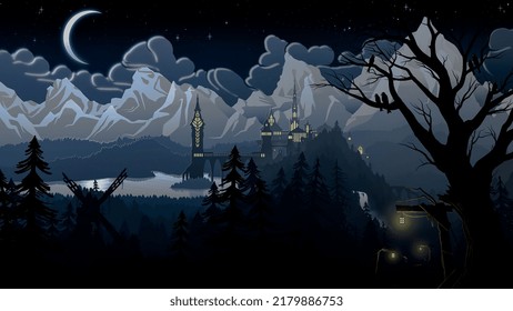Minimalist Castle Forest Digital Art Landscape Wallpaper 4K