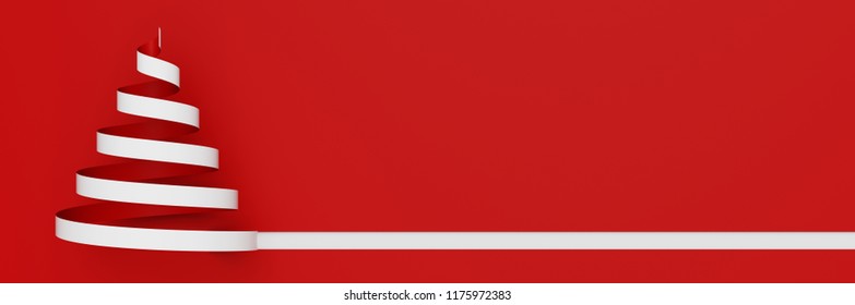 Minimalist Christmas Tree As Red Panorama Christmas Banner (3d Rendering)