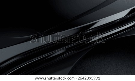 Minimalist dark abstract background featuring sleek, curved black layers with glossy reflections and subtle lighting. Ideal for modern tech presentations, luxury branding, or elegant digital wallpaper