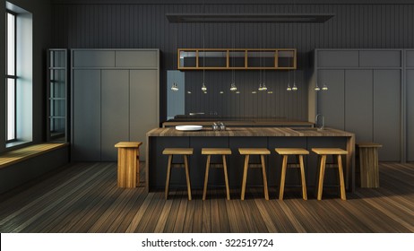 Minimalist dining kitchen / 3D render image - Shutterstock ID 322519724