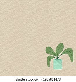 Minimalist elephant ear plant in small pot drawing paper canvas