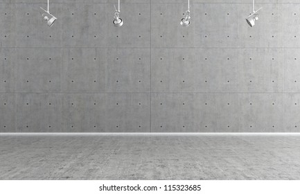 Minimalist  empty room with panel and concrete floor - rendering
