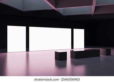 Espacio exposición minimalista con