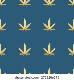 A minimalist geometric seamless pattern featuring stylized yellow floral motifs on a deep slate blue background. The design uses sharp, clean lines to create a modern and sophisticated symmetrical grid, ideal for elegant branding, corporate backgrounds, and contemporary interior textiles.