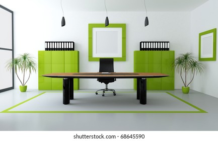 Minimalist Green And Black Office Space - Rendering