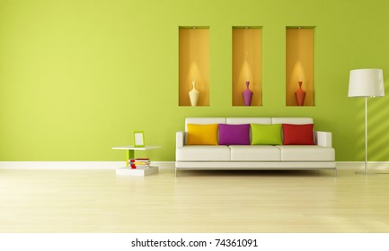 Minimalist Green Living Room Three Niche Stock Illustration 74361091