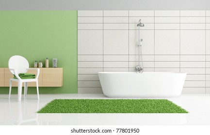 Minimalist Green And White Bathroom