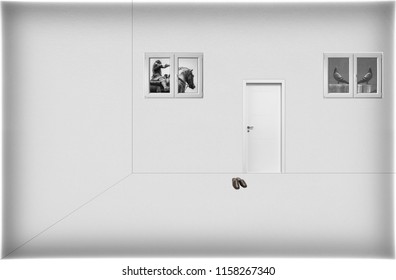 Minimalist Illustration Black White Depicting Interior Stock ...