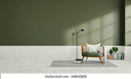 Minimalist  Interior Design,green Living Room , 3d Render 