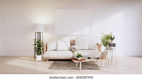 Minimalist interior ,Sofa furniture and plants, modern room design.3D rendering - Shutterstock ID 2050287959