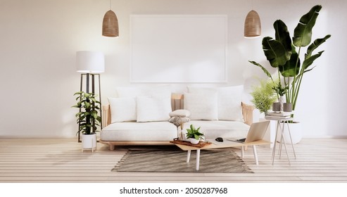 Minimalist interior ,Sofa furniture and plants, modern room design.3D rendering - Shutterstock ID 2050287968