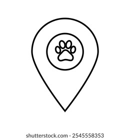 Minimalist line art design combining a map location marker and pet paw print. Perfect for pet services, veterinary clinics, animal tracking apps, and pet-friendly location mapping. - Powered by Shutterstock