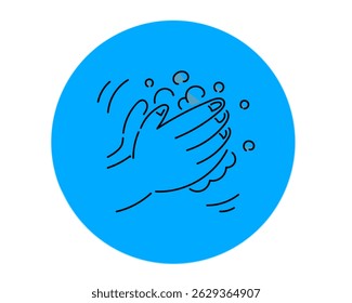 Minimalist line illustration of handwashing with soap and bubbles. Concept of hygiene, health safety, and virus prevention.