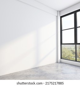 Minimalist Loft Empty Room With White Wall And Polished Concrete Floor. 3d Rendering 