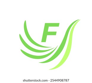  A minimalist logo featuring a stylized letter "F" in green with flowing, leaf-like curves symbolizing growth, nature, or eco-friendliness.  - Powered by Shutterstock