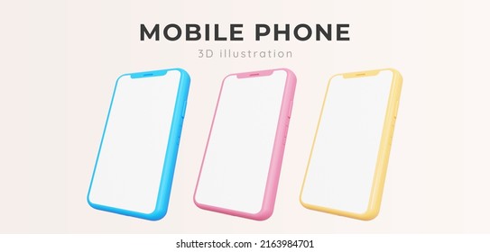 Minimalist Modern Clay Mockup Smartphones For Presentation. Mobile Phones Mock Up In Different Colors And Angles Isolated. 3d Rendering