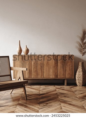Minimalist nomadic interior background, 3d render