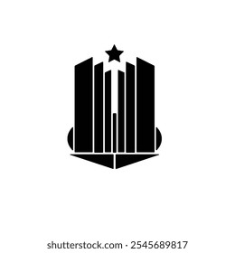 Minimalist skyscraper logo with a star symbolizing growth, ambition, and excellence, ideal for real estate, construction, and corporate branding - Powered by Shutterstock