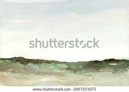 Minimalist Watercolor landscape of light blue sky and field for wall art, greeting cards and designs