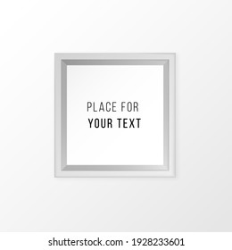 Minimalist White Blank Picture Frame With Place For Photo And Text On Wall.Vector Set Of Various Wooden Photo Frames In A Realistic Style. A Blank White Realistic Picture Hangs On A Wall.