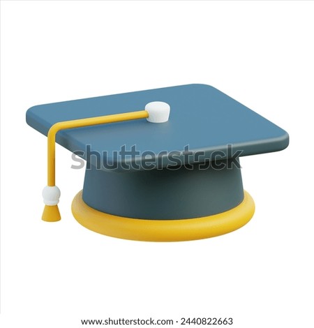 A minimalistic 3D rendering of a classic graduation mortarboard in blue and yellow, signifying academic success and commencements