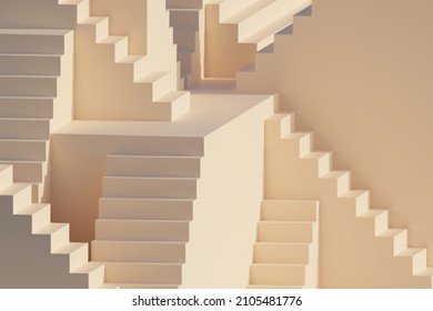 Minimalistic Abstract Staircase Beige Background 3d Illustration.