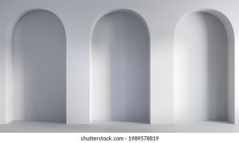 Minimalistic background with arch, 3d render.