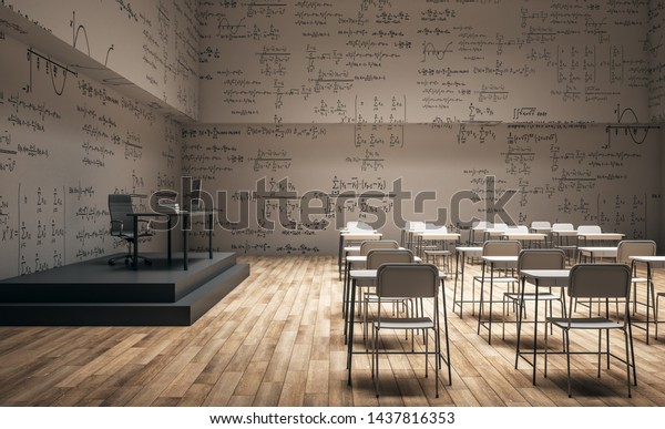 Minimalistic Classroom Interior Furniture Mathematical Formulas Stock Illustration 1437816353