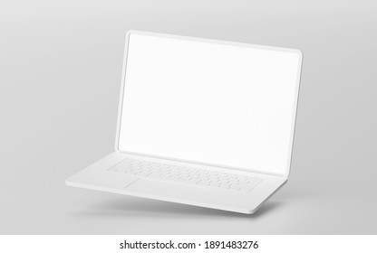 Minimalistic floating laptop blank screen mockup, 3d rendering