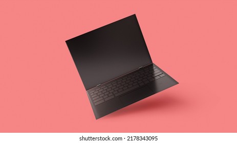 Minimalistic Floating Laptop Blank Screen Mockup, 3d Rendering